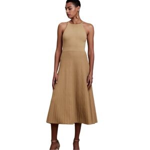Banana Republic Factory Tan Pleat-Midi Sweater Dress NWT